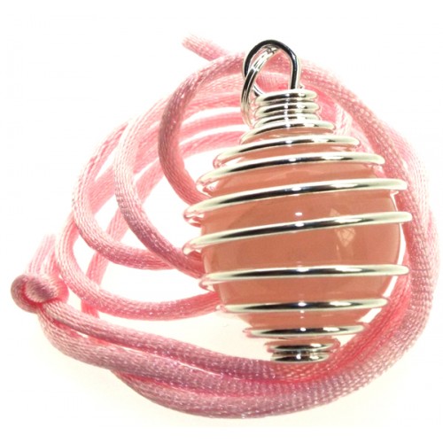 Large Rose Quartz Gemstone Sphere Spiral Pendant